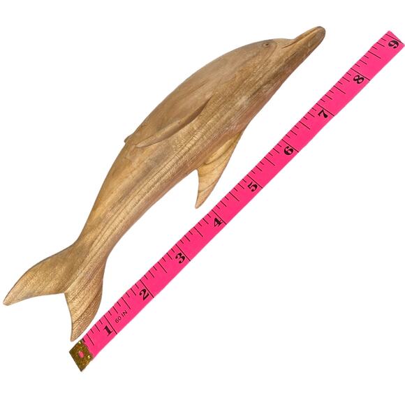 VTG Carved WOOD DOLPHIN 8” Fish Wooden Carving Figurine Nautical Sea Sculpture - Picture 4 of 8